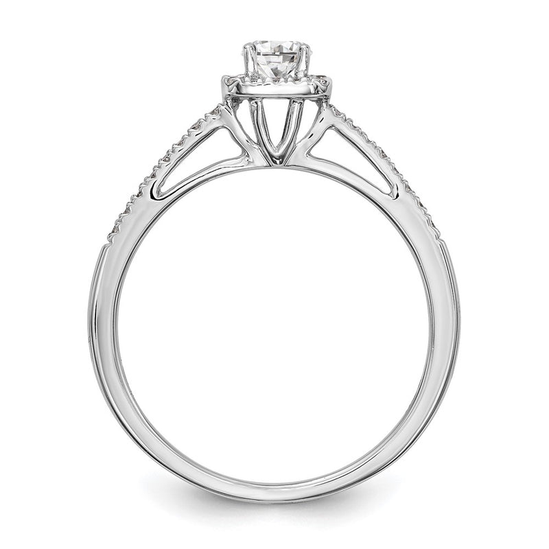 14K White Gold Round Simulated Diamond Cushion Halo Engagement Ring