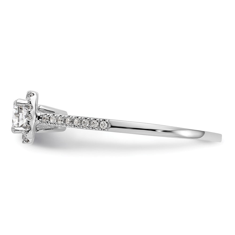 14K White Gold Round Simulated Diamond Cushion Halo Engagement Ring