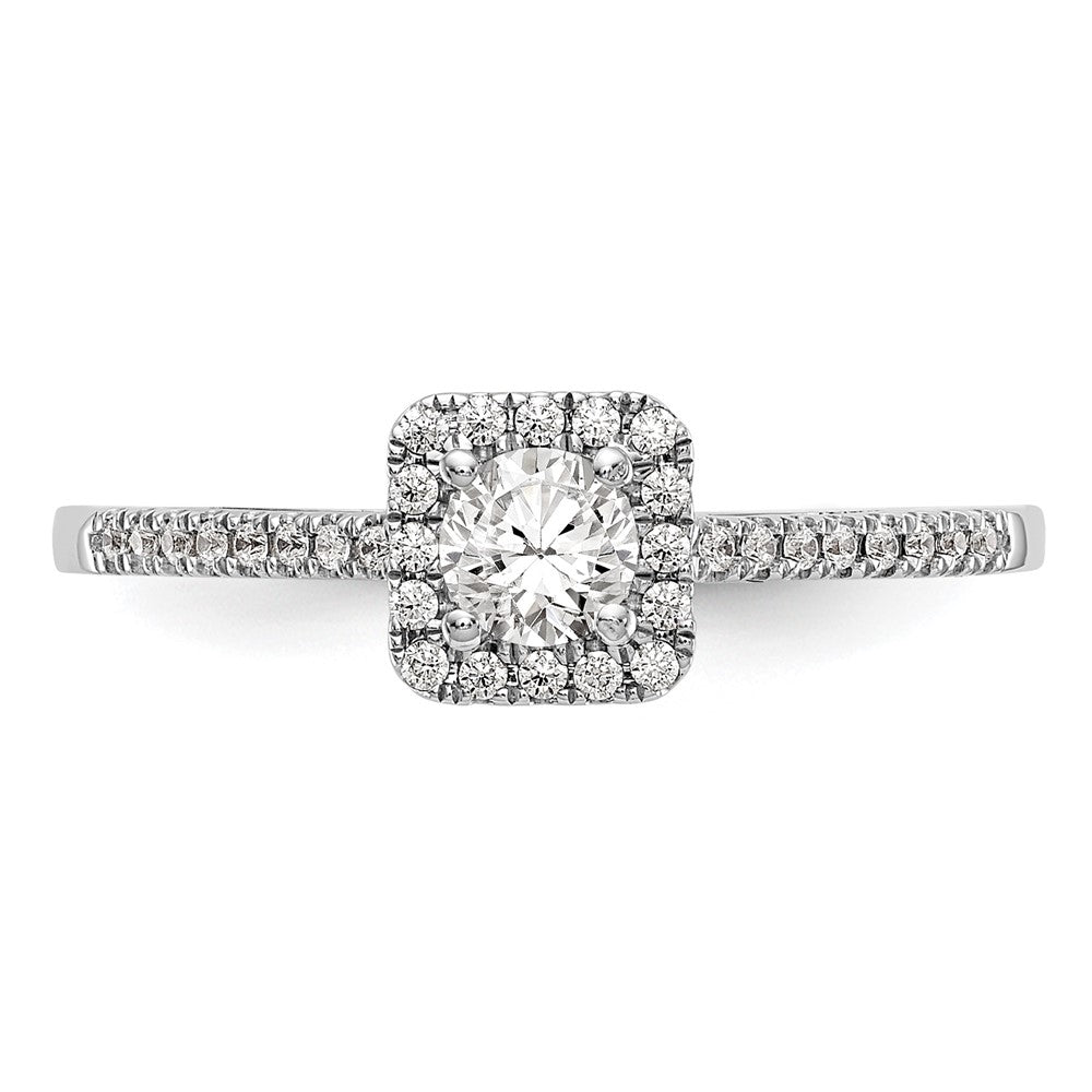 14K White Gold Round Simulated Diamond Cushion Halo Engagement Ring