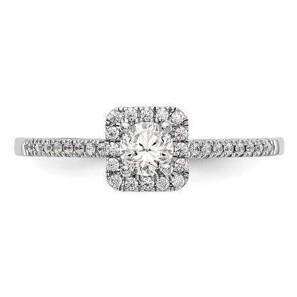 14K White Gold Round Simulated Diamond Cushion Halo Engagement Ring