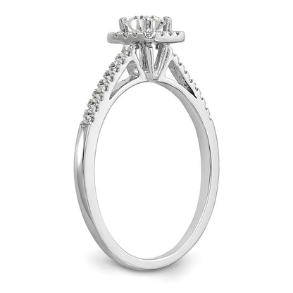 14K White Gold Round Simulated Diamond Cushion Halo Engagement Ring
