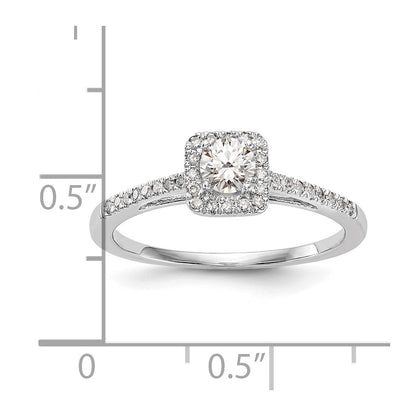 14K White Gold Round Simulated Diamond Cushion Halo Engagement Ring