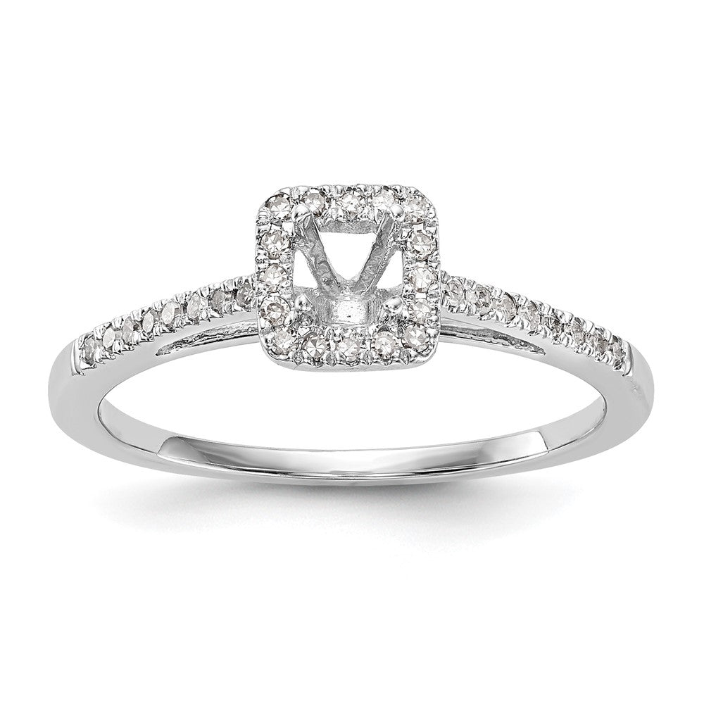 14K White Gold Round Simulated Diamond Cushion Halo Engagement Ring