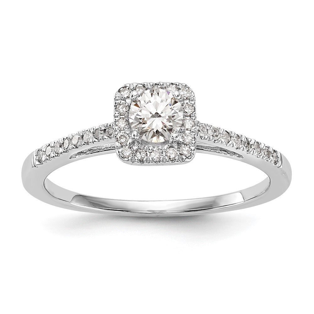 14K White Gold Round Simulated Diamond Cushion Halo Engagement Ring