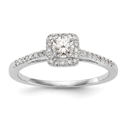 14K White Gold Round Simulated Diamond Cushion Halo Engagement Ring