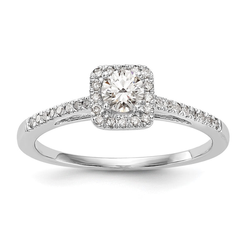 14K White Gold Round Simulated Diamond Cushion Halo Engagement Ring
