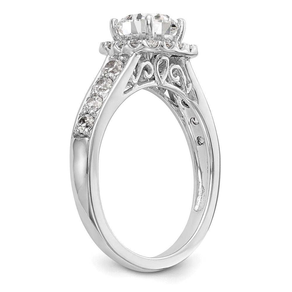 14kw Peg Set Simulated Diamond Cushion Halo Engagement Ring