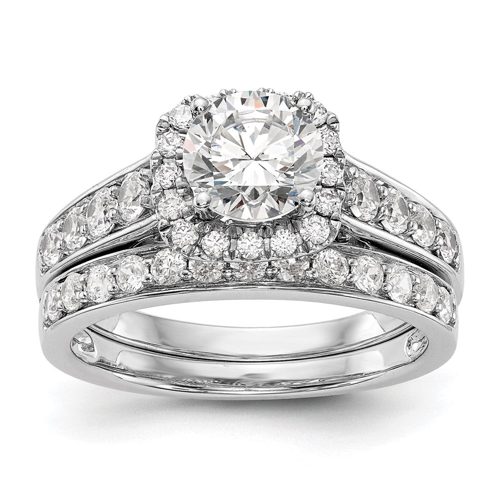 14kw Peg Set Simulated Diamond Cushion Halo Engagement Ring