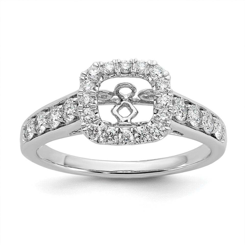 14kw Peg Set Simulated Diamond Cushion Halo Engagement Ring