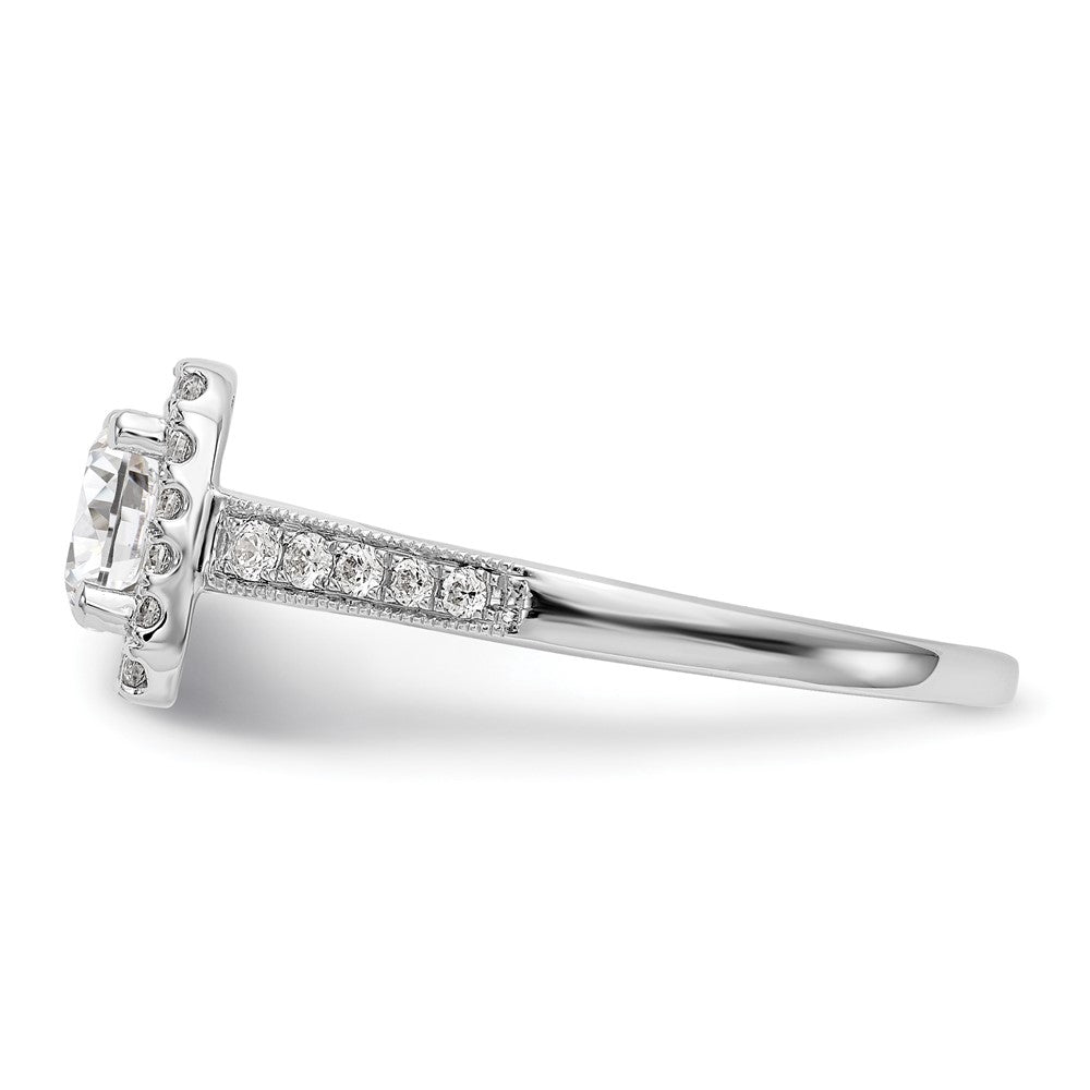 14K White Gold Round Simulated Diamond Cushion Halo Engagement Ring