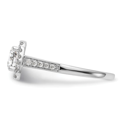 14K White Gold Round Simulated Diamond Cushion Halo Engagement Ring