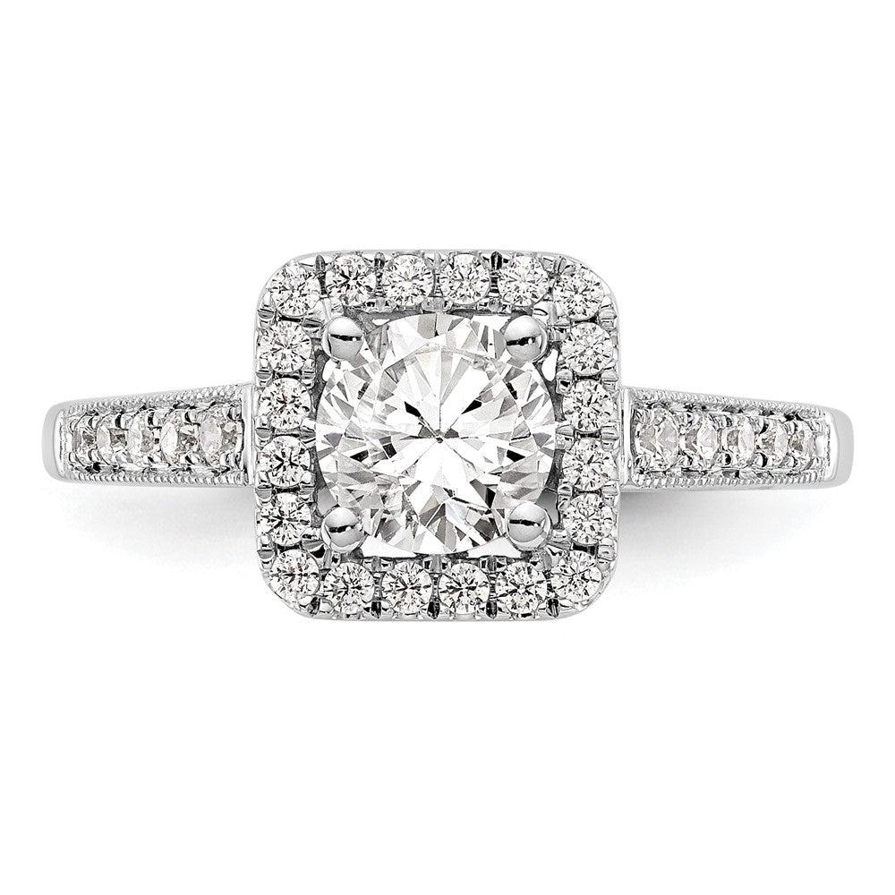 14K White Gold Round Simulated Diamond Cushion Halo Engagement Ring