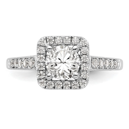 14K White Gold Round Simulated Diamond Cushion Halo Engagement Ring