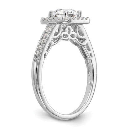 14K White Gold Round Simulated Diamond Cushion Halo Engagement Ring