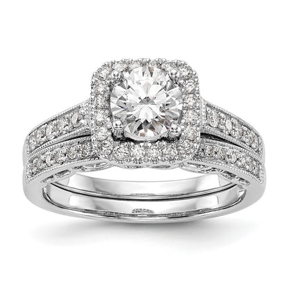 14K White Gold Round Simulated Diamond Cushion Halo Engagement Ring