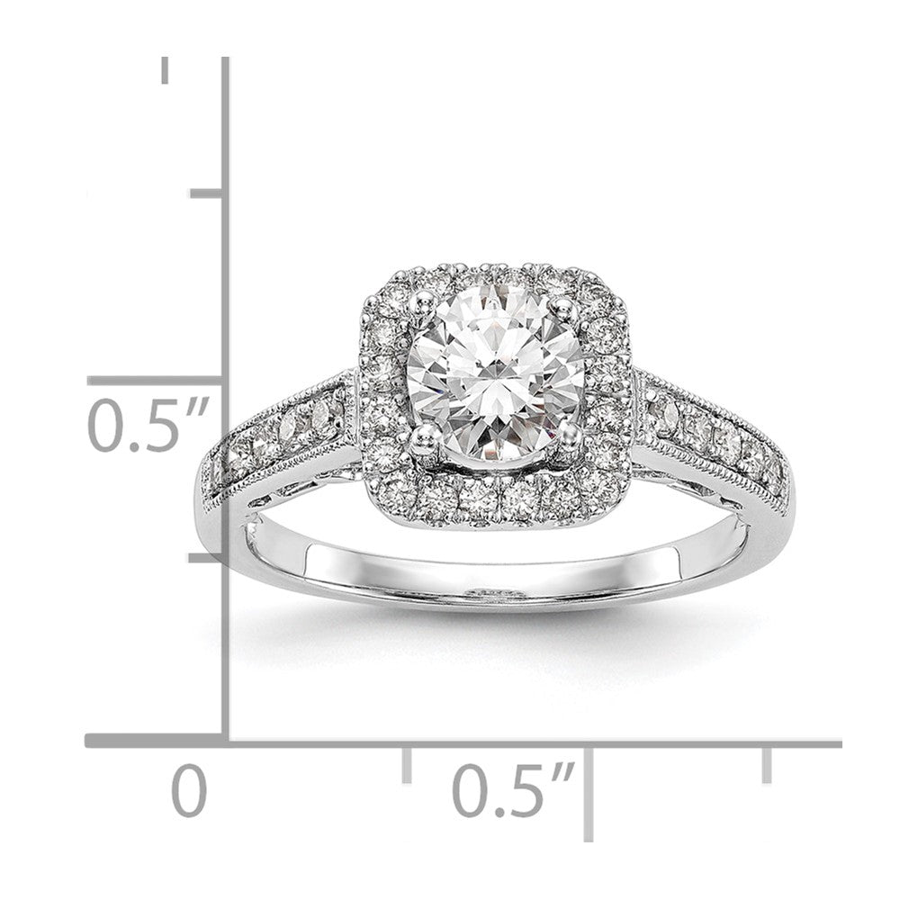 14K White Gold Round Simulated Diamond Cushion Halo Engagement Ring
