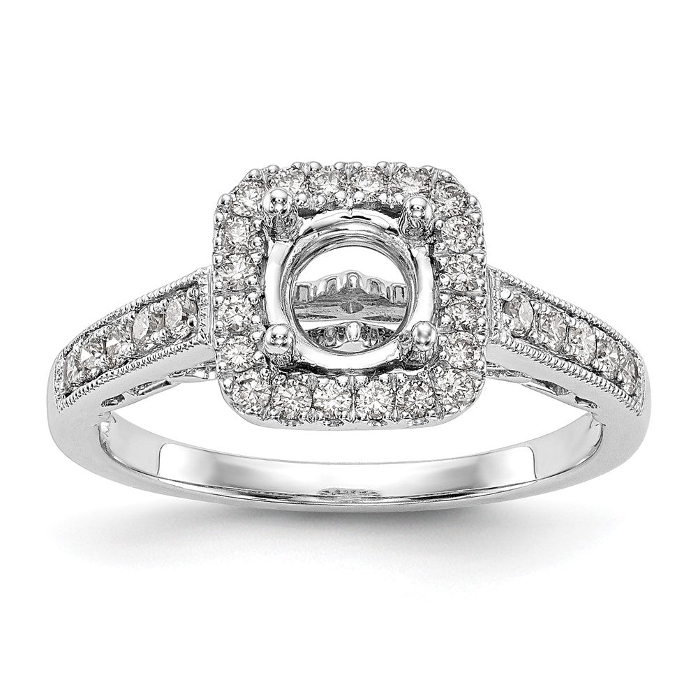 14K White Gold Round Simulated Diamond Cushion Halo Engagement Ring