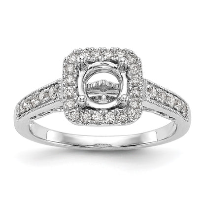 14K White Gold Round Simulated Diamond Cushion Halo Engagement Ring