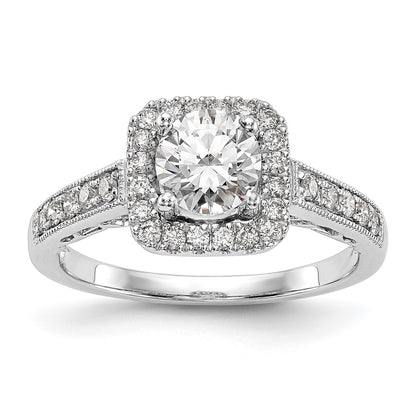 14K White Gold Round Simulated Diamond Cushion Halo Engagement Ring