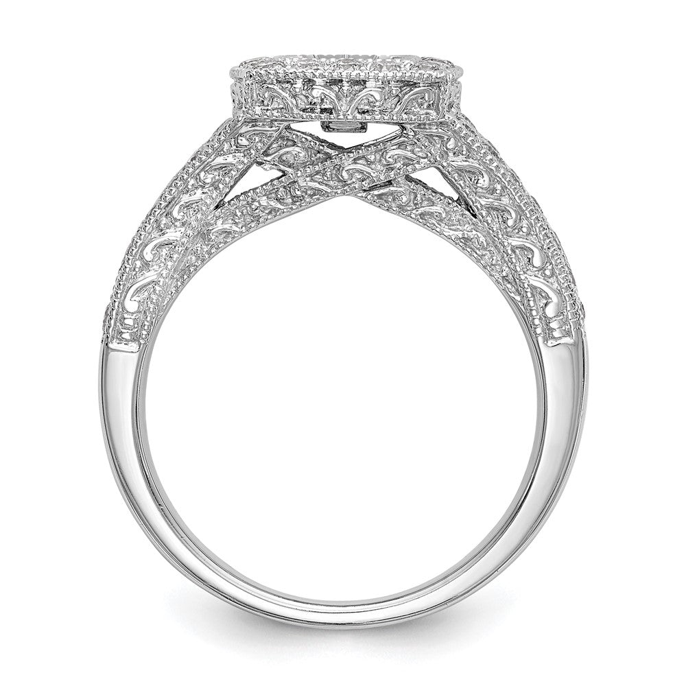 14K White Gold Peg Set Simulated Diamond Cushion Halo Engagement Ring