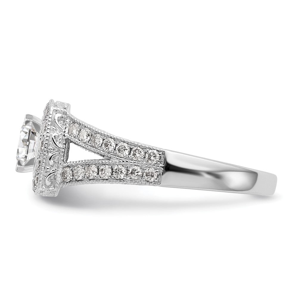 14K White Gold Peg Set Simulated Diamond Cushion Halo Engagement Ring