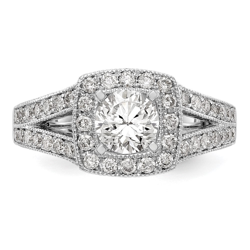 14K White Gold Peg Set Simulated Diamond Cushion Halo Engagement Ring