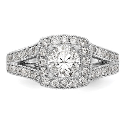 14K White Gold Peg Set Simulated Diamond Cushion Halo Engagement Ring