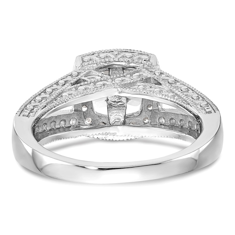14K White Gold Peg Set Simulated Diamond Cushion Halo Engagement Ring