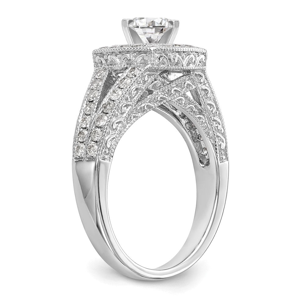 14K White Gold Peg Set Simulated Diamond Cushion Halo Engagement Ring