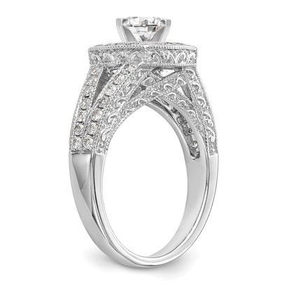 14K White Gold Peg Set Simulated Diamond Cushion Halo Engagement Ring