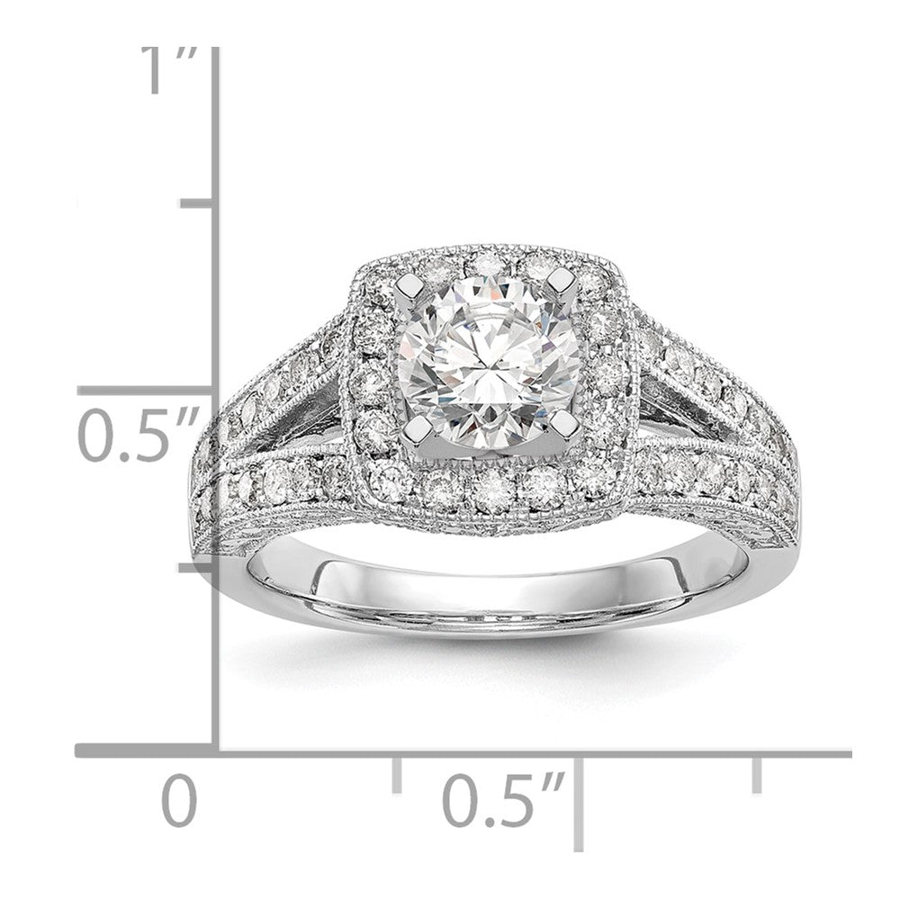 14K White Gold Peg Set Simulated Diamond Cushion Halo Engagement Ring