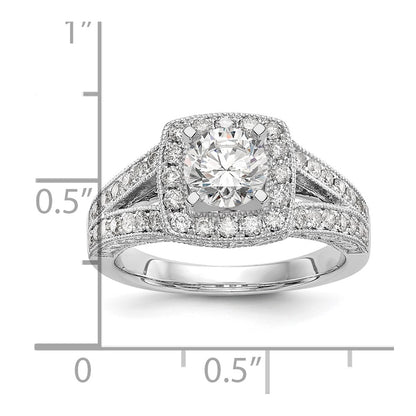 14K White Gold Peg Set Simulated Diamond Cushion Halo Engagement Ring