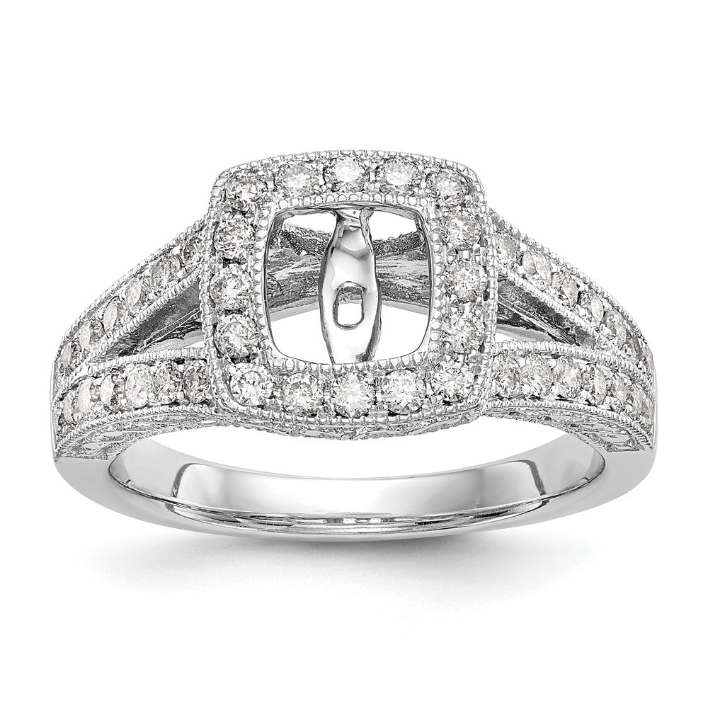 14K White Gold Peg Set Simulated Diamond Cushion Halo Engagement Ring