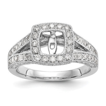 14K White Gold Peg Set Simulated Diamond Cushion Halo Engagement Ring