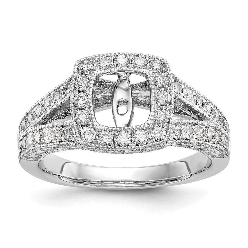 14K White Gold Peg Set Simulated Diamond Cushion Halo Engagement Ring