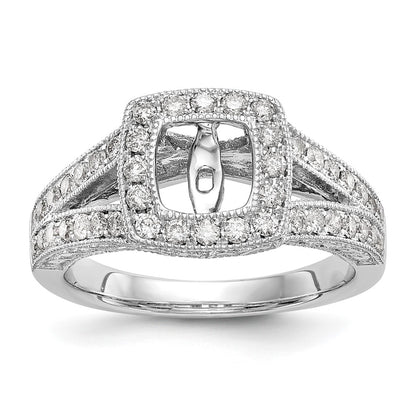 14K White Gold Peg Set Simulated Diamond Cushion Halo Engagement Ring