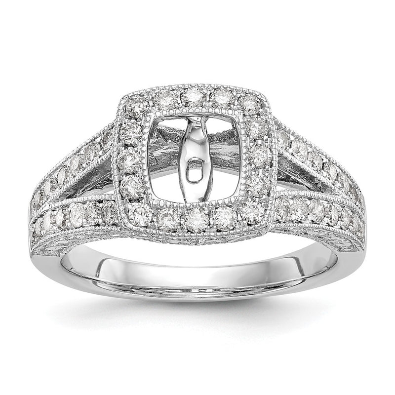 14K White Gold Peg Set Simulated Diamond Cushion Halo Engagement Ring