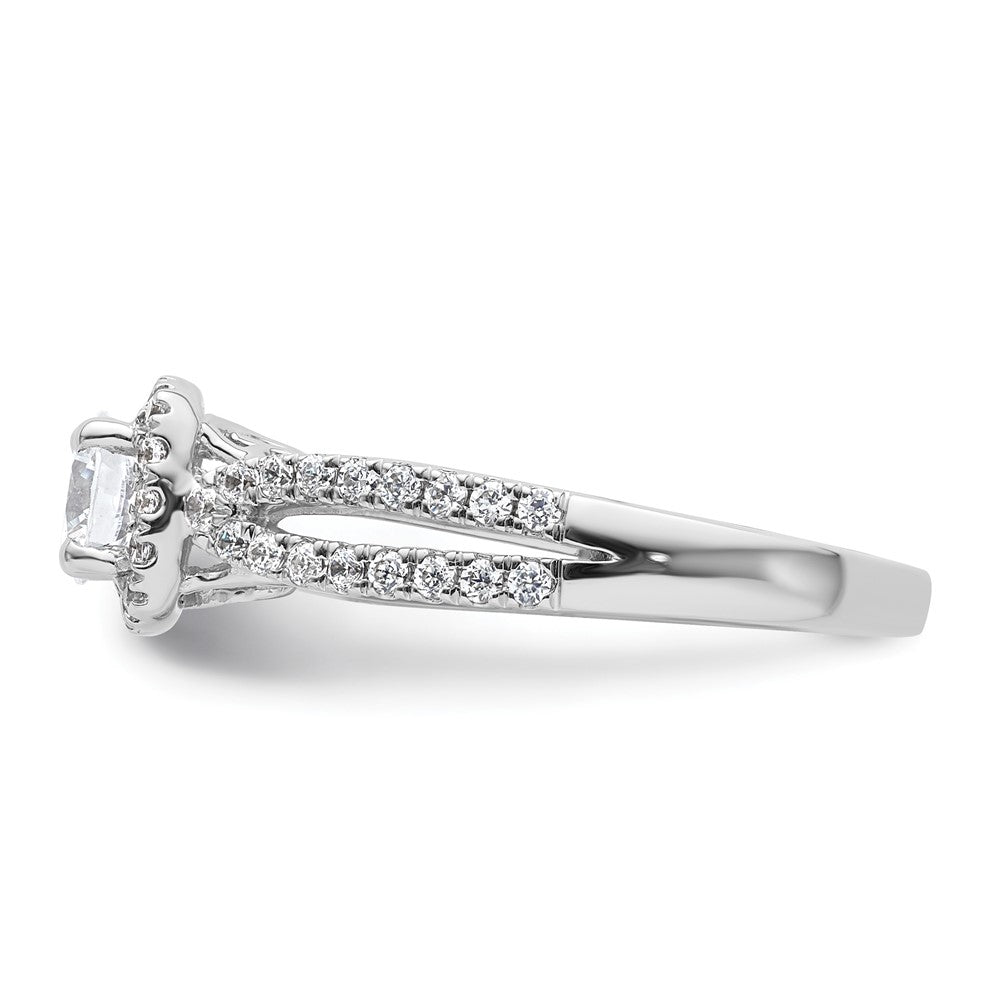 14kw Round Simulated Diamond Cushion Halo Engagement Ring