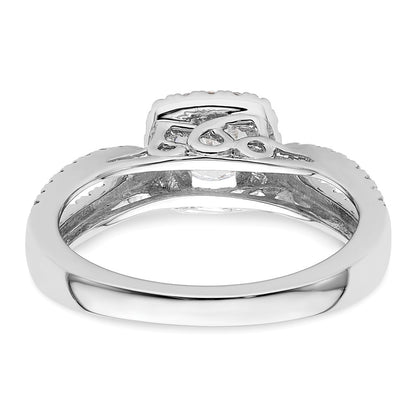 14kw Round Simulated Diamond Cushion Halo Engagement Ring