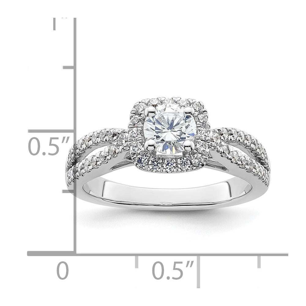 14kw Round Simulated Diamond Cushion Halo Engagement Ring