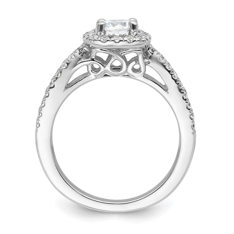 14kw Round Simulated Diamond Cushion Halo Engagement Ring