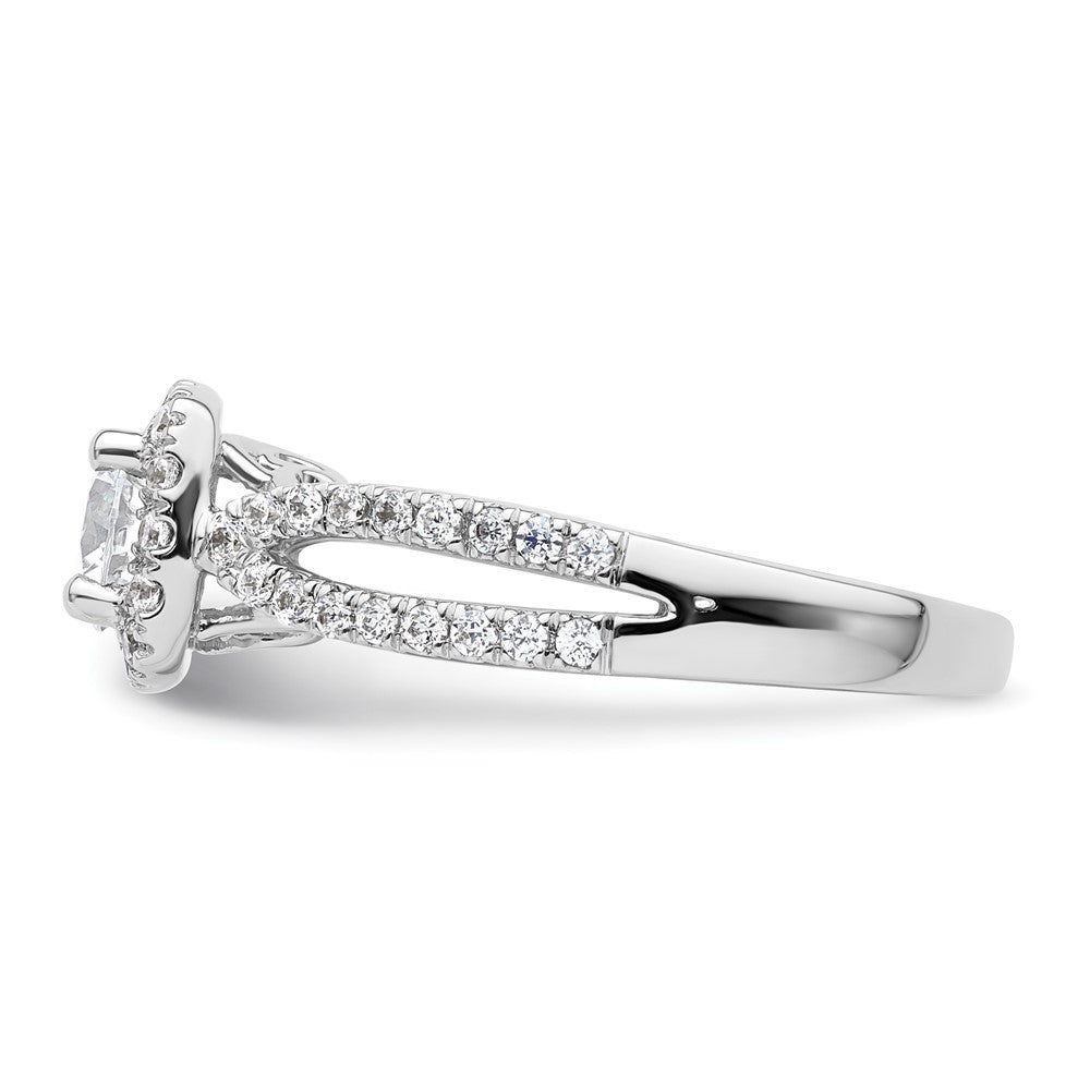 14kw Round Simulated Diamond Cushion Halo Engagement Ring