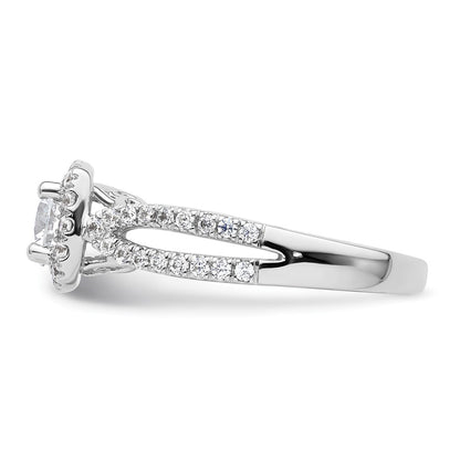 14kw Round Simulated Diamond Cushion Halo Engagement Ring