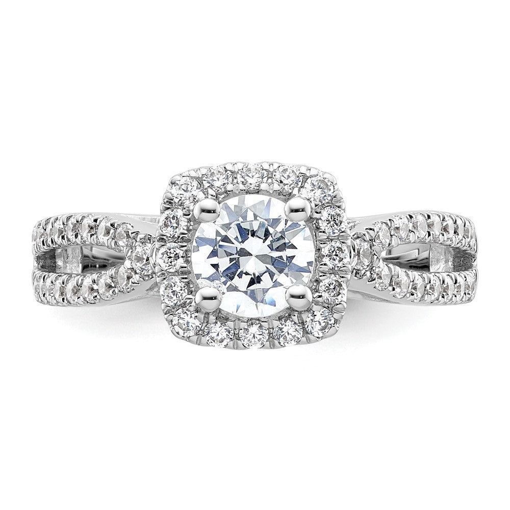 14kw Round Simulated Diamond Cushion Halo Engagement Ring
