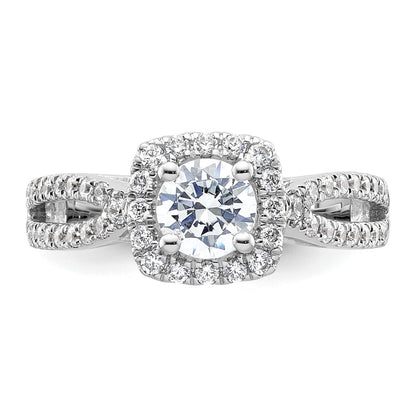 14kw Round Simulated Diamond Cushion Halo Engagement Ring