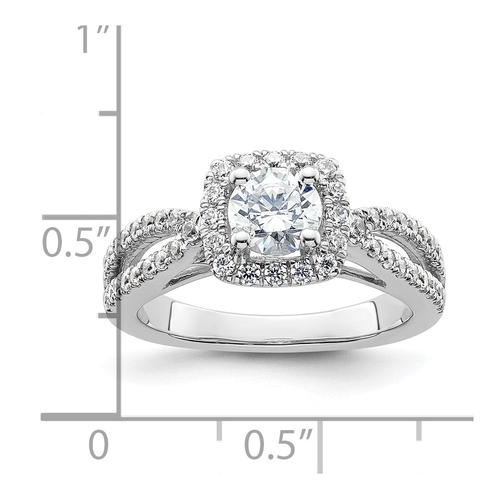 14kw Round Simulated Diamond Cushion Halo Engagement Ring