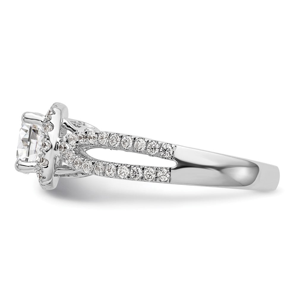 14kw Round Simulated Diamond Cushion Halo Engagement Ring