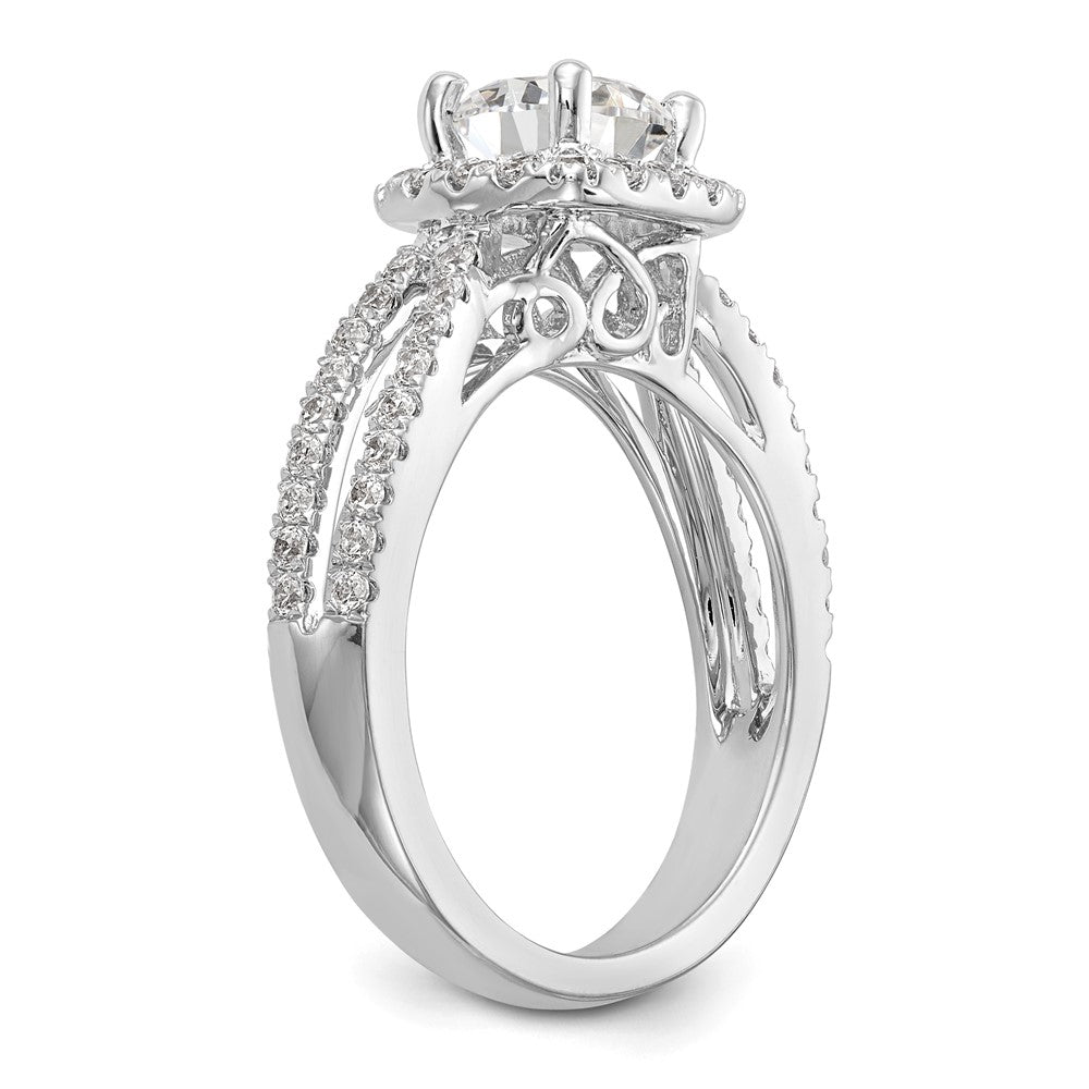 14kw Round Simulated Diamond Cushion Halo Engagement Ring