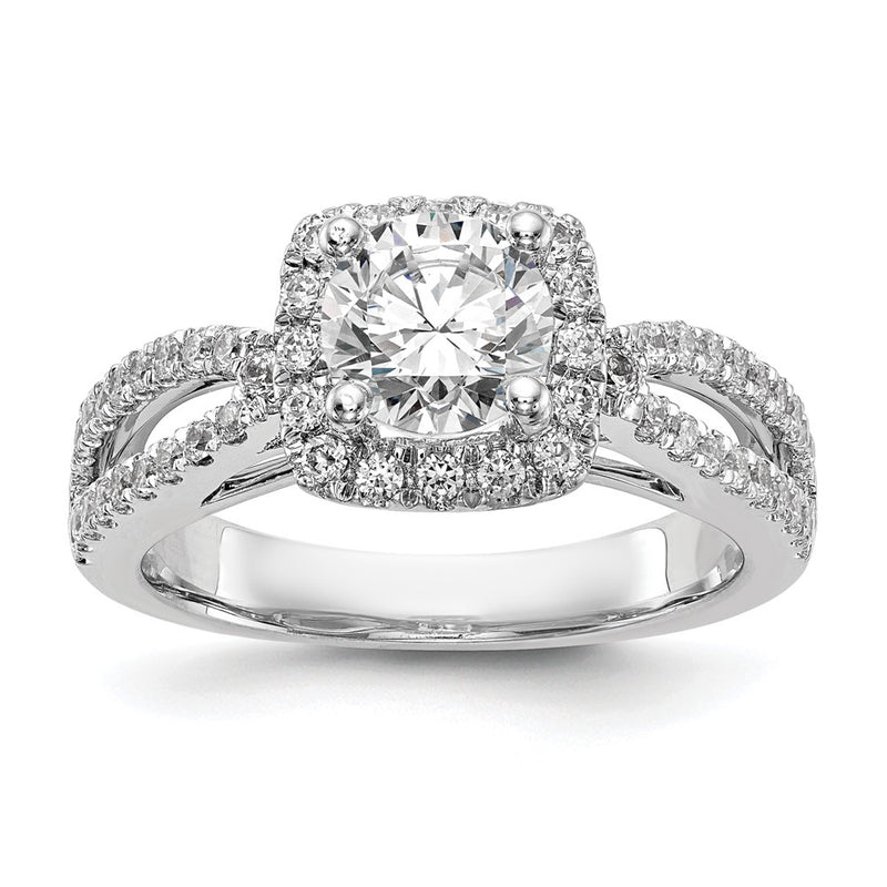 14kw Round Simulated Diamond Cushion Halo Engagement Ring