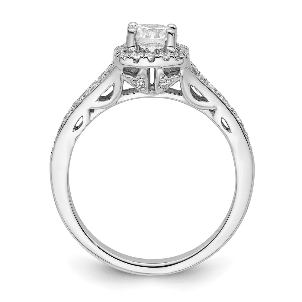 14kw Round Simulated Diamond Cushion Halo Engagement Ring